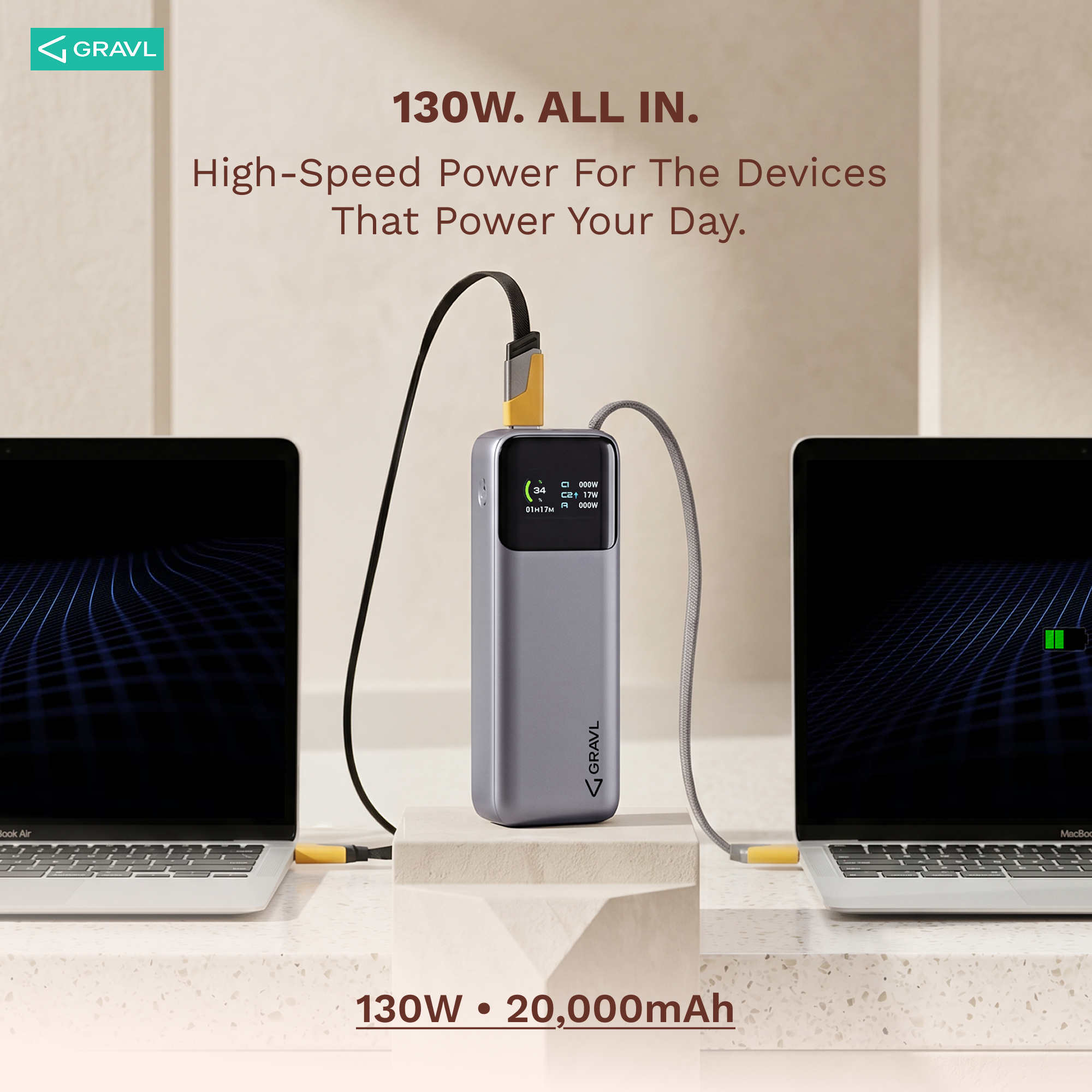 GRAVL Forge 130 Laptop Power Bank 20000mAh